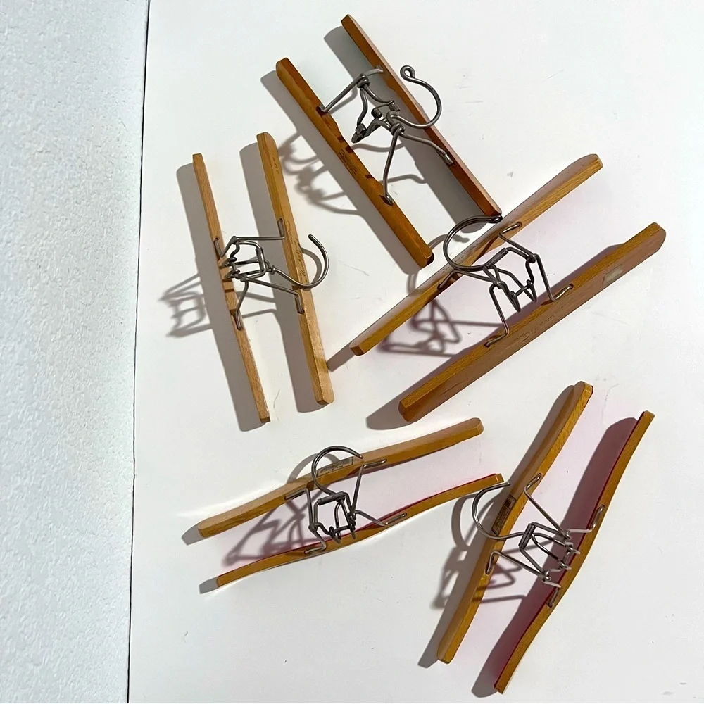 Lot of 5 Vintage Wood & Metal Clamp Hangers